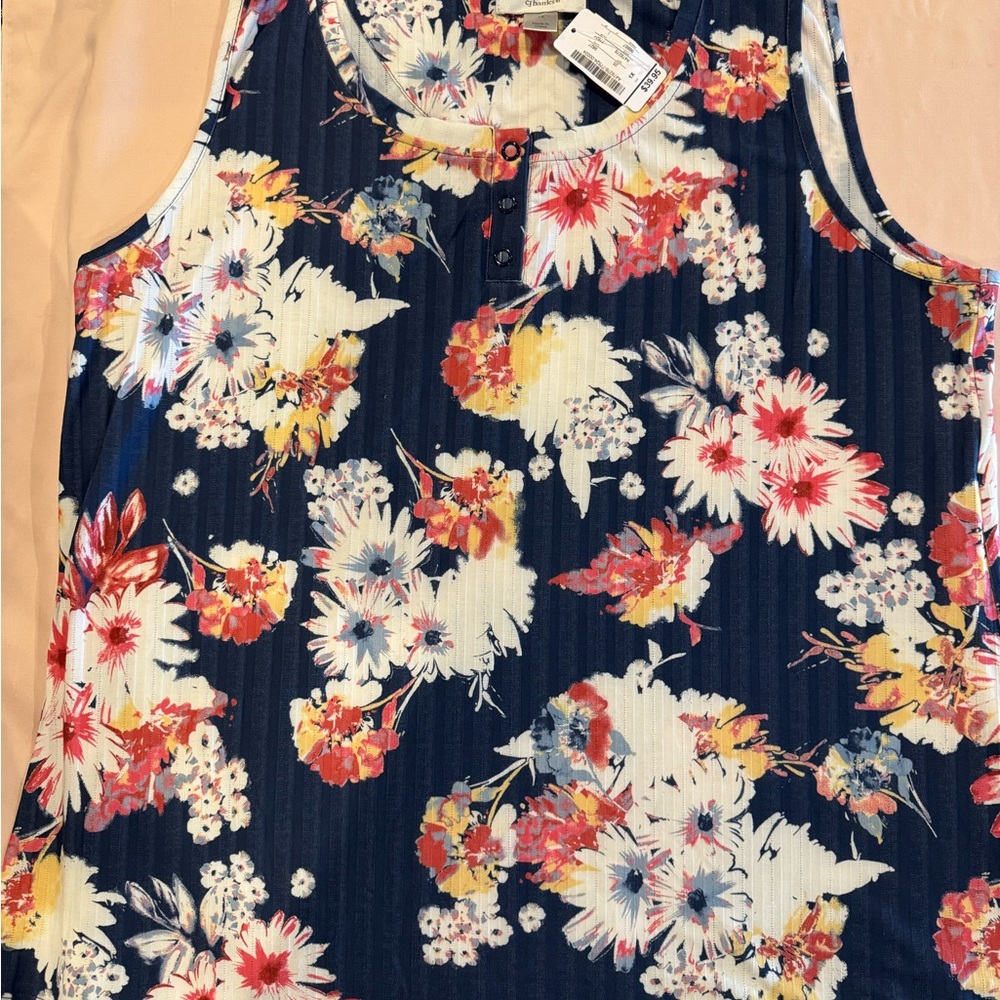 CJ Banks Floral Sleeveless Top - Navy and Multicolor